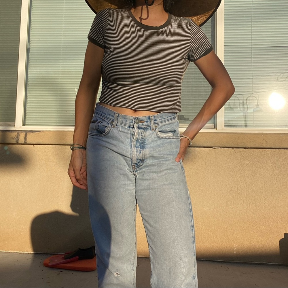 Crop Top T Shirt Striped Size M